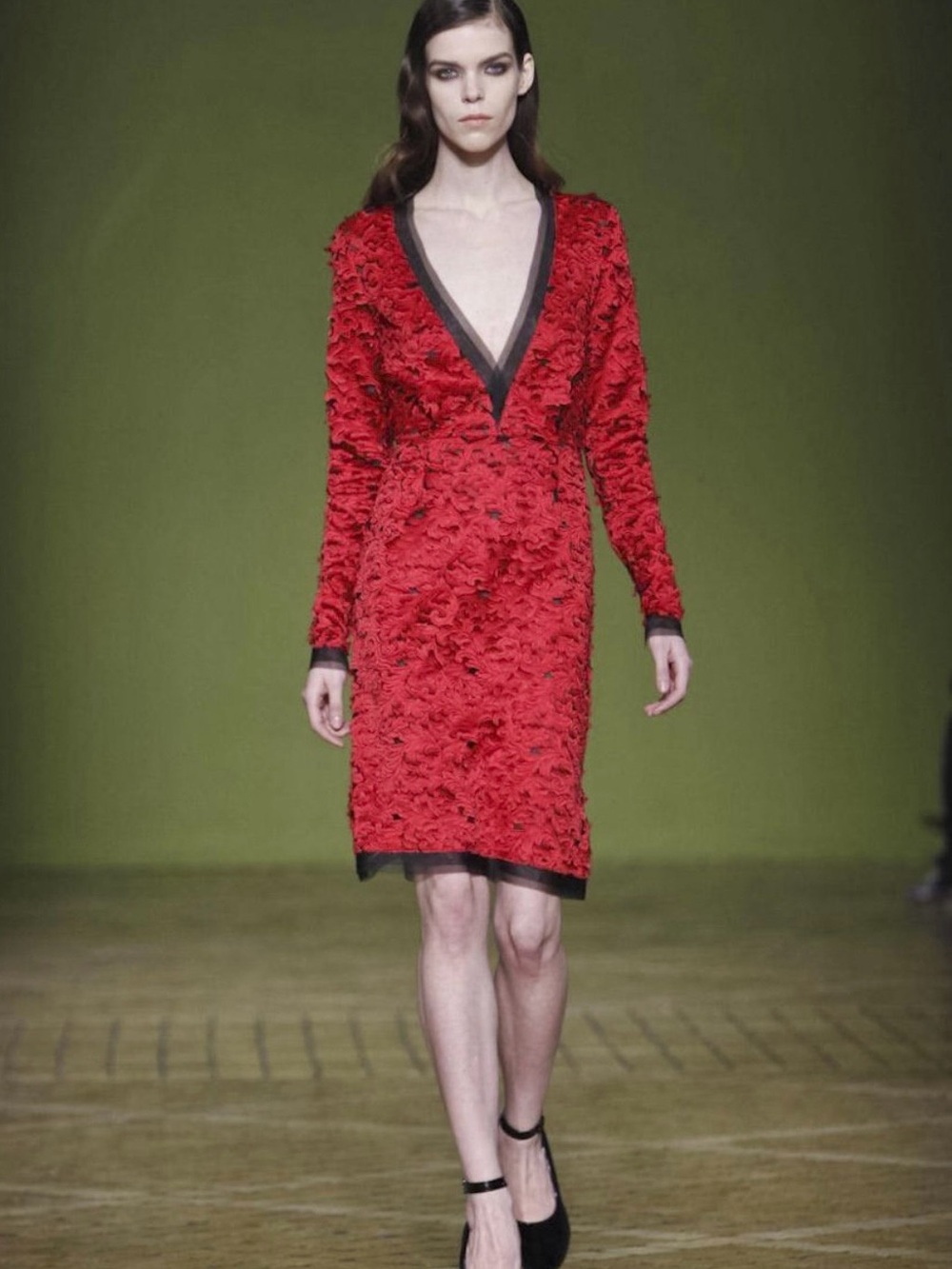 Jonathan Saunders AW13 Runway Red Laser-Cut Silk Dress IT 42